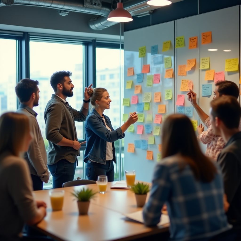Equipo en una sesión de brainstorming